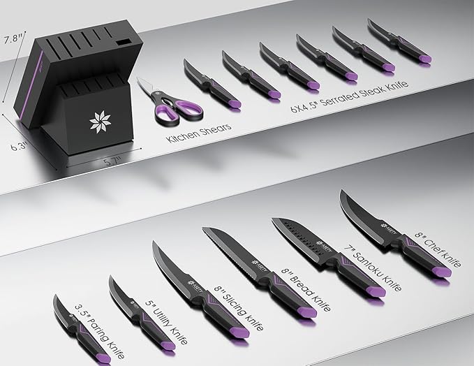 ASETY Knife Set, 15 PCS Kitchen Knife Set with Built-in Sharpener Block | Razor Sharp, Dishwasher Safe knives, Stainless Steel Knife Block Set, Ergonomic Non-Slip Handle, Elegant Box for Men Women