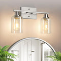 Ascher Bathroom Light Fixtures, 2-Light Vanity Light Over Mirror, Brushed Nickel Wall Sconces with Clear Glass Shades, Wall Lamp for Living Room Bedroom, E26 Base(Bulbs Not Included)