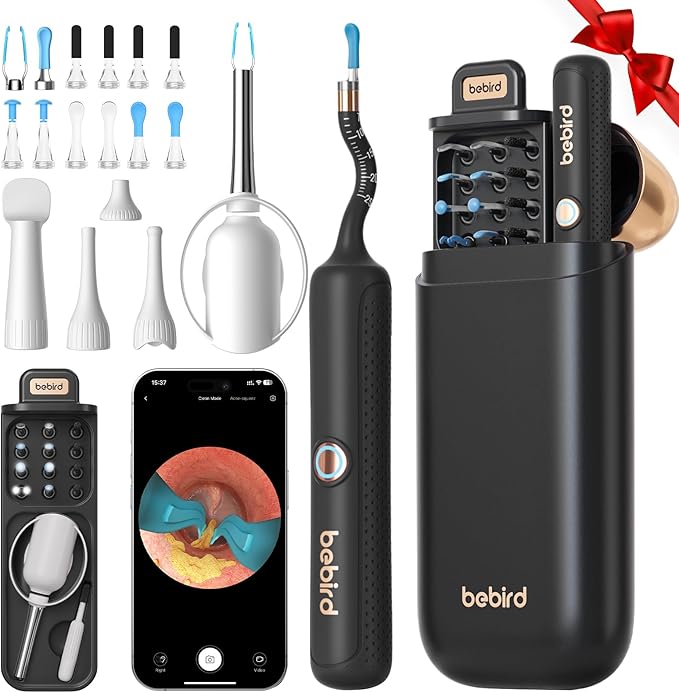 Bebird Earsight Plus R37R Ear Wax Removal Tool Camera, FSA HSA Eligible Items, Smart Ear Cleaner with Painless Visual Tweezers, Flexible Ear Camera Otoscope, Home ENT Cleaning Kit for Family,Black