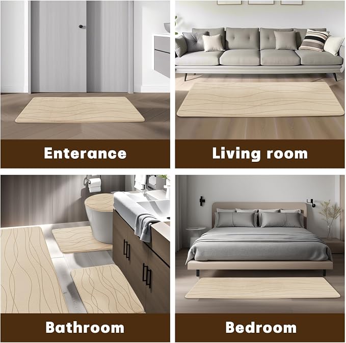 YIHOUSE Bathroom Rugs Set 3 Piece, Memory Foam Bath Mat Khaki | Ultra Soft, Absorbent, Non-Slip, Machine Washable, for Bathroom, Sink and Toilet