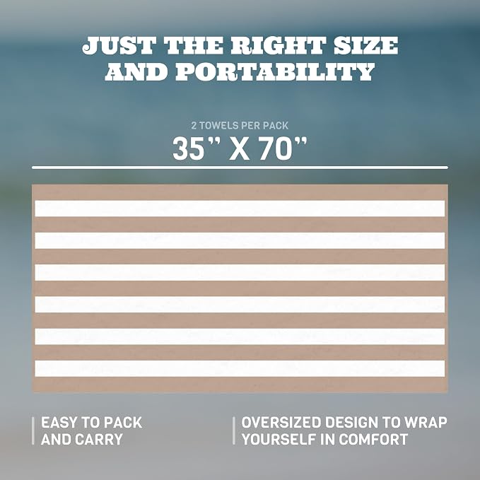 White Classic Beach Towels Oversized Cabana Stripe Cotton Bath Towel Large - Luxury Plush Thick Hotel Swim Pool Towels for Adults Super Absorbent Quick Dry - 35x70 Beige [2 Pack]