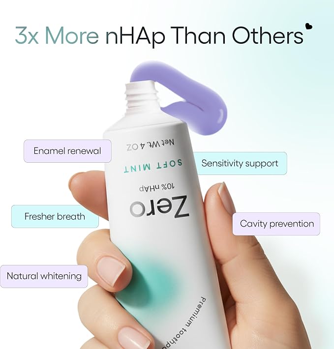 Something Nice Zero Toothpaste - 10% Nano Hydroxyapatite Toothpaste Fluoride Free, Remineralizing, Enamel Repair and Natural Whitening, Suitable for Sensitive Teeth, Adults & Kids Oral Care, Mint, 4oz