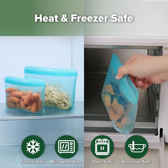 Haakaa Dot Seal Reusable Silicone Food Storage Bags,3 Pack-Silicone Leakproof Freezer & Sandwich Snack Bags,BPA Free Baby Food Containers, Microwave & Dishwasher Safe,Turquoise (16oz, 33oz, 50.7oz)