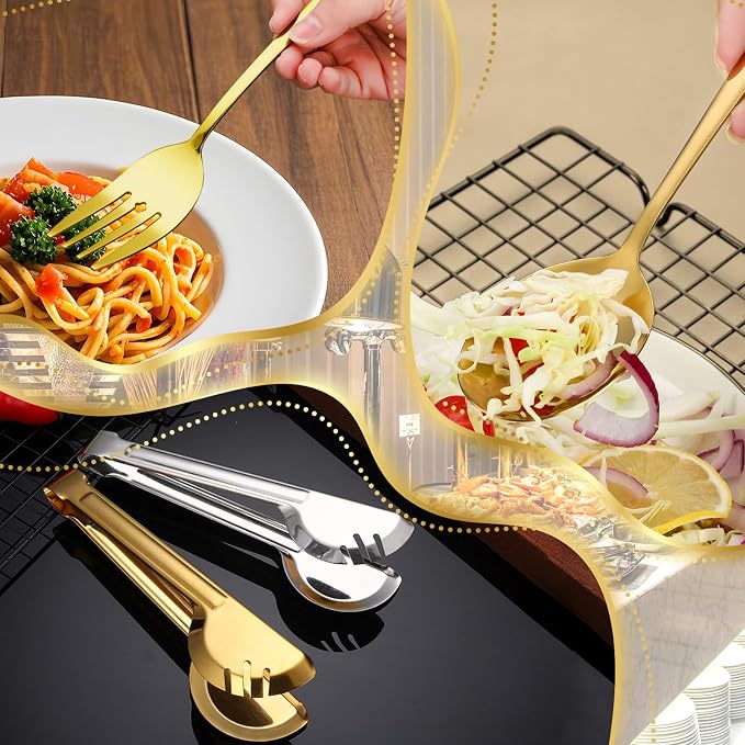 Serving Utensils Set, 24-Piece Large Stainless Steel Serving Spoons and Forks for BBQ, Buffets, Catering, Parties, Weddings, Restaurants - Gold