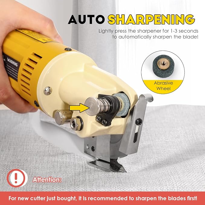 CGOLDENWALL Electric Rotary Fabric Carpet Cutter Multi-layer Fabric Scissors with 1"Cutting Thickness, for Cloth Fabric Leather and Carpet, Comes with Replacement Blade, Sharpening Stone 110V
