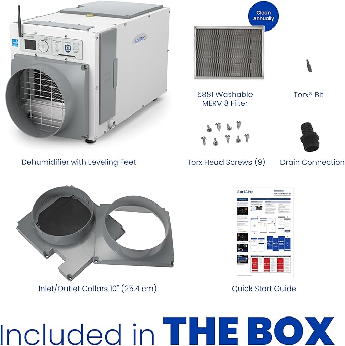 AprilAire E100W Wi-Fi Dehumidifier – 100 PPD for Crawl Spaces, Basements, Whole Houses up to 5,500 Sq. Ft., Part of the AprilAire Healthy Air System
