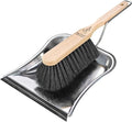 Premium Broom Set with Beech Wood Broom, Stainless Steel Dustpan and Pointed Rubber Edge - Hand Broom with Synthetic Hair Mixture - Attachable Dustpan and Broom