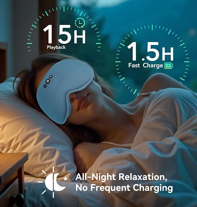 LC-dolida Bamboo Cotton Weighted Bluetooth Sleep Masks, 3D Weighted Sleep Masks with Bluetooth 5.4 Headphones, Total Blackout Bluetooth Sleep Mask for Women Men, Weight Eye Mask for Sleeping, Ash Blue