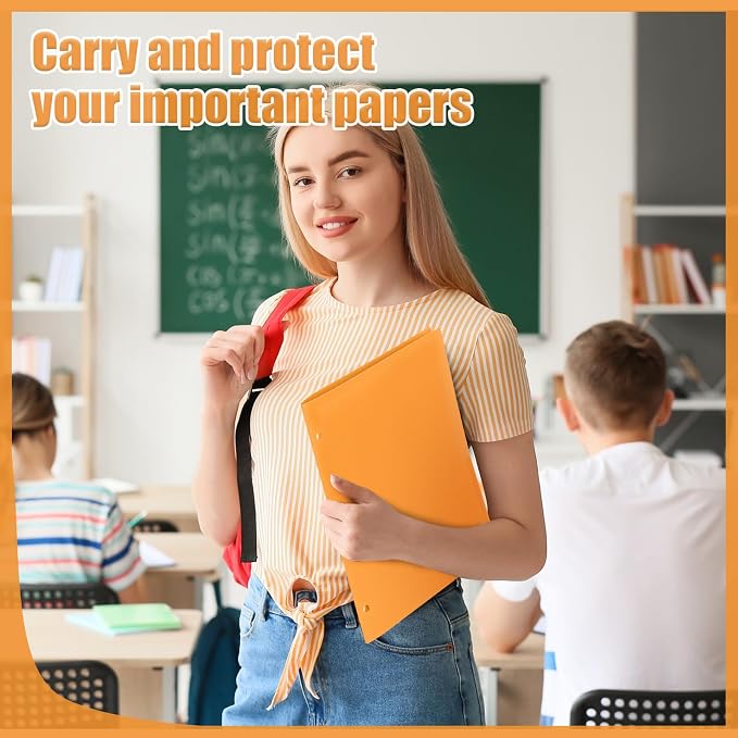 Yeaqee 50 Pcs Plastic Folders with Pockets Bulk 3 Hole Punched 2 Pocket File Folders for 3 Ring Binder Divider Folder for Notebooks, Durable Poly for Office Home (Orange)