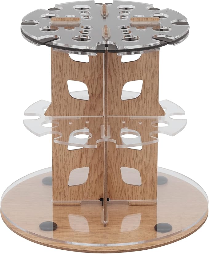 HG Art Concepts Mezzo Dual Artist Brush Holder and Drying Rack - Rotating Wood Grain Laminate Multi Layer Desk Stand - Professional Storage Display Organizer for Paintbrushes