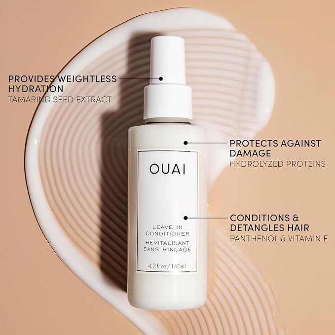 OUAI Leave In Conditioner Full Size & Travel Size - Detangling Spray & Heat Protectant Primer + Tamarind Seed, Vitamin E & Amino Acid Blend - Frizz Control, 450°F Heat Shield, 2 Count