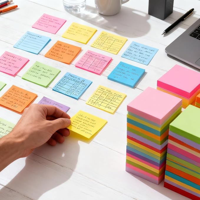 50 Pads Sticky Notes 3x3, Self-Stick Pads Bulk Bright Colors, School Supplies, Office Products, 50 Sheet/Pad