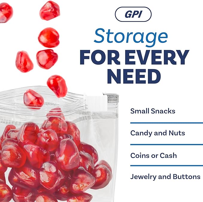 100 Count - Slider Zip Food Storage Snack Bags, 4" x 3" 2 Mil Small, Strong & Durable For Nuts, Candy, Snacks, Seeds, Jewelry & More. GPI