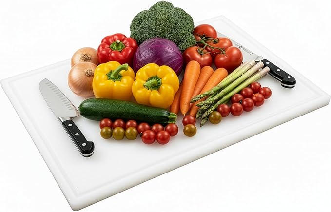 Thirteen Chefs 24 x 18 Inch Cutting Board with Juice Groove for Meat, BBQ, Grilling - 3/4" Thick HDPE Plastic - Extra Large, Heavy 11 Pound for Carving