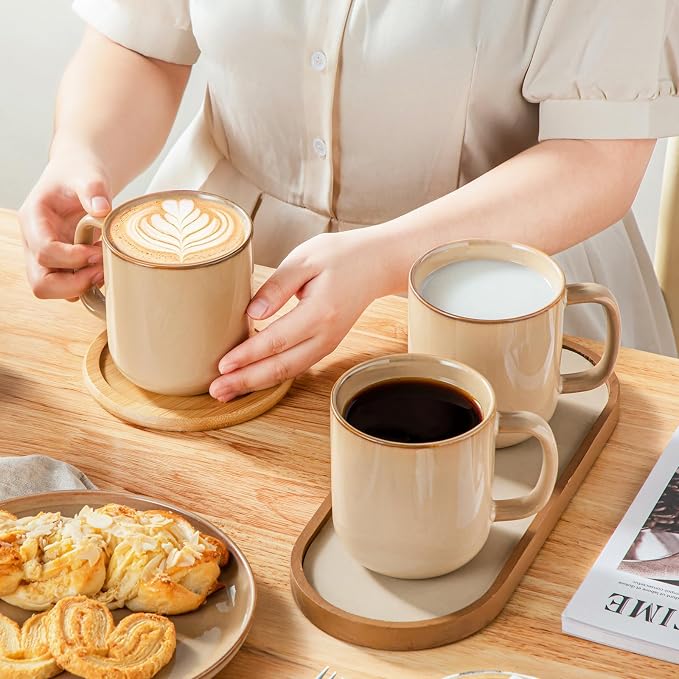 vancasso 16 oz Coffee Mugs Set of 6, Large Ceramic Mug with Handle, Unique Glaze Coffee Cups for Latte, Cappuccino & Hot Cocoa, Dishwasher & Microwave Safe, Brown, Series PLAYA