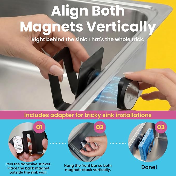 Magnetic Sponge Holder - Kitchen Sink Organizer - Ideal for Kitchen Organization & Accessories - Sink Sponge Holder (Biocomposite)
