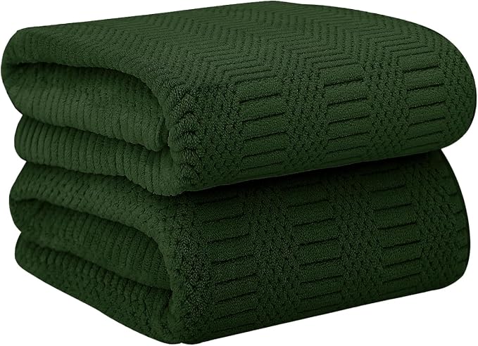 JML Microfiber Bath Towels, Olive-Green, 30" x 60", Pack of 2 | Hanging Hook, Lint Free, Oversized, Soft, Super Absorbent, Fast Drying, Use for Sport, Fitness, Yoga, Diamond Cross Grid