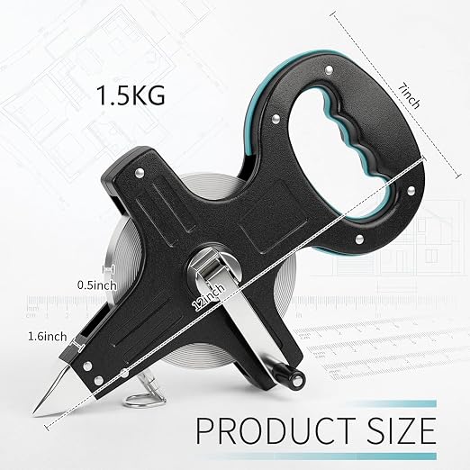 Tellegloww 330ft Long Distance Steel Tape Measure Open Reel Measuring Tape, Dual Inch/Metric Scale, for Surveying Engineering Sports Field Outdoor Runway Construction