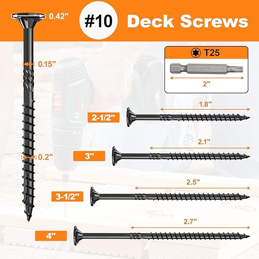 #10 x 3-1/2” Deck Screws, 316Pcs Star Drive Wood Screws | Rust Resistant Timber Screws for Timber/Log/Landscaping Wood, T25 Star Bit Included, Black