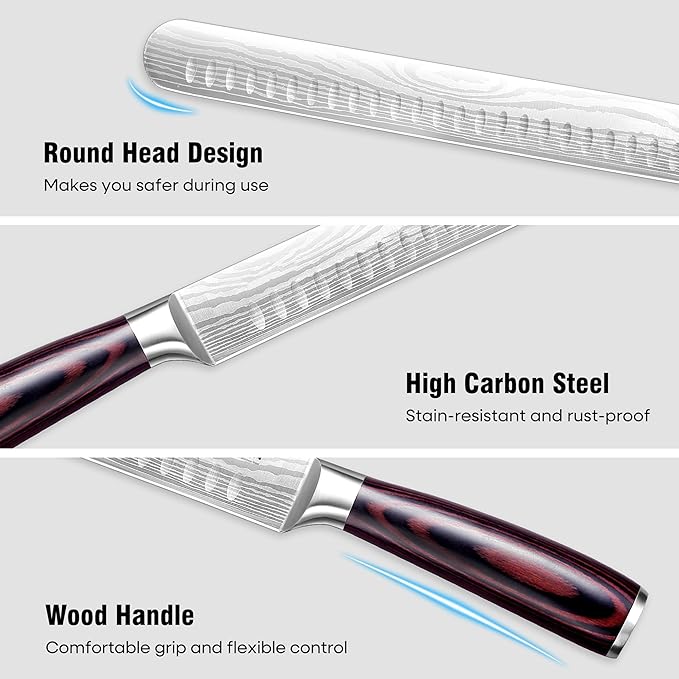 PAUDIN Brisket Knife, 12 Inch Carving Knife Stainless Steel Brisket Slicing Knifes with Granton Edge for Meat Cutting, Roasts, BBQ, Turkey - Grilling Gifts for Men