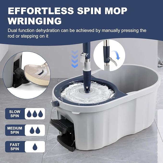 Spin Mop Bucket Set 3 Refills Best Mops for Floor Cleaning Heavy Duty Mops | Spin Mop and Bucket System Spin Mop and Bucket
