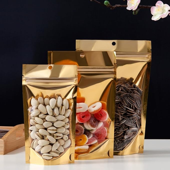 150 Pcs 1 Gallon Mylar Bags for Food Storage, 10x14 Mylar Bag with Window Stand Up Resealable Bags Smell Proof Bag Food Packaging for Small Business Freeze Dried Candy Jewelry Foil Packaging