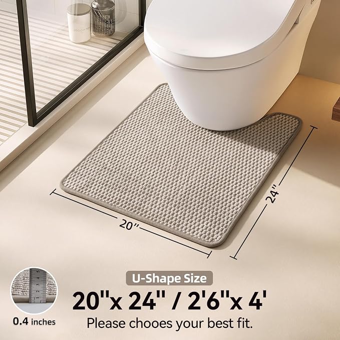 Triohero Toilet Rug, Thin Toilet Rugs U Shaped Washable Non Slip Absorbent Quick Dry Low Pile Toilet Mat, Beige 20"x24" U Shape