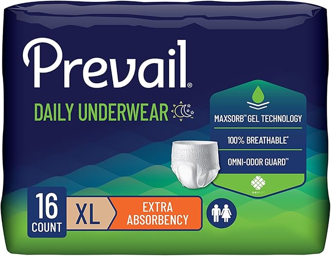 Prevail Daily Protective Underwear - Unisex Adult Incontinence Underwear - Disposable Adult Diaper for Men & Women - Maximum Absorbency - X-Large - 56 Count (4 packs of 14)