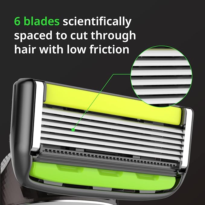 Dorco Pace 6 Pro - Six Blade Razor System with Trimmer - 10 Pack (1 Handle + 10 Cartridges)
