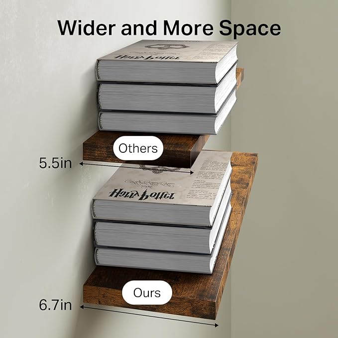 BAYKA Floating Shelves for Wall, Set of 3, 22.5 Inch Rustic Wood Wall Mounted Shelving for Bathroom, Bedroom, Living Room or Kitchen, Hanging Display Decor Book Shelf with 22 lbs, Rustic Brown