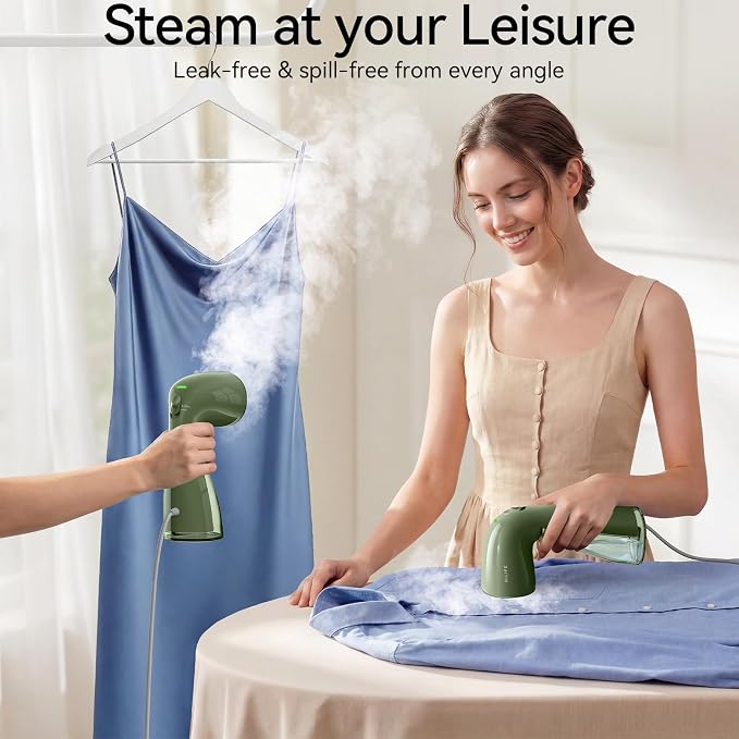 HiLIFE Steamer for Clothes, Portable Handheld Design, 240ml Big Capacity, 700W, Strong Penetrating Steam, Removes Wrinkle, for Home, Office and Travel(ONLY FOR 120V) (Olive Green)