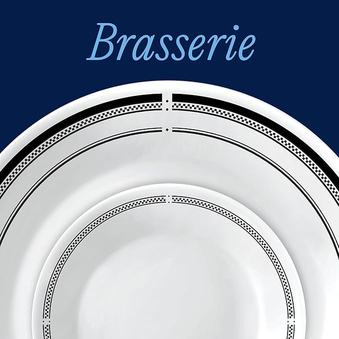 Corelle 18-Piece Round Dinnerware Set Service for 6, Lightweight Round Plates and Bowls Set, Vitrelle Triple Layer Glass, Chip and Scratch Resistant, Microwave and Dishwasher Safe, Brasserie