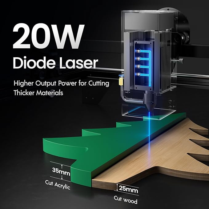 Longer RAY5 20W Laser Engraver with Air Pump and 17.3"x 17.3" Honeycomb Working Table, DIY Laser Engraver for Wood and Metal, Paper, Acrylic, Glass, Leather
