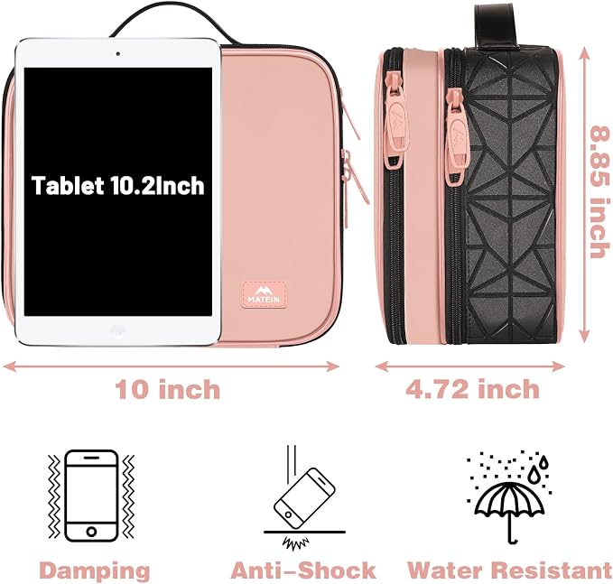 MATEIN Cord Organizer Case with Adjustable Divider, DJ Cable File Bag for DJ Gear, Sound Instrument and Music Equipment Accessories, Shockproof Portable Double Layer Cord Bags, Pink