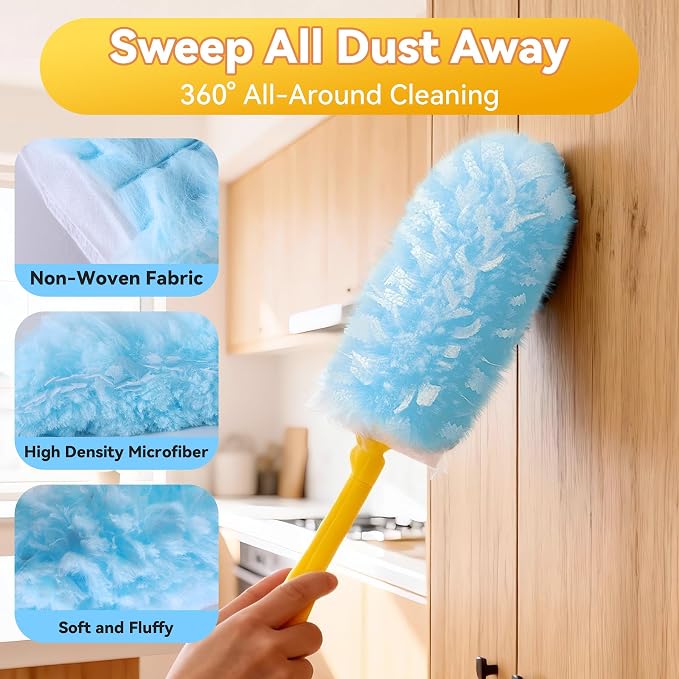 Tiumso 60 Count Heavy Duty Duster Refills Compatible with Swiffer, 360 Electrostatic Disposable Dusters Refills, Microfiber Dusters for Cleaning Furniture, Corners, Ceiling Fans (Refills Only)