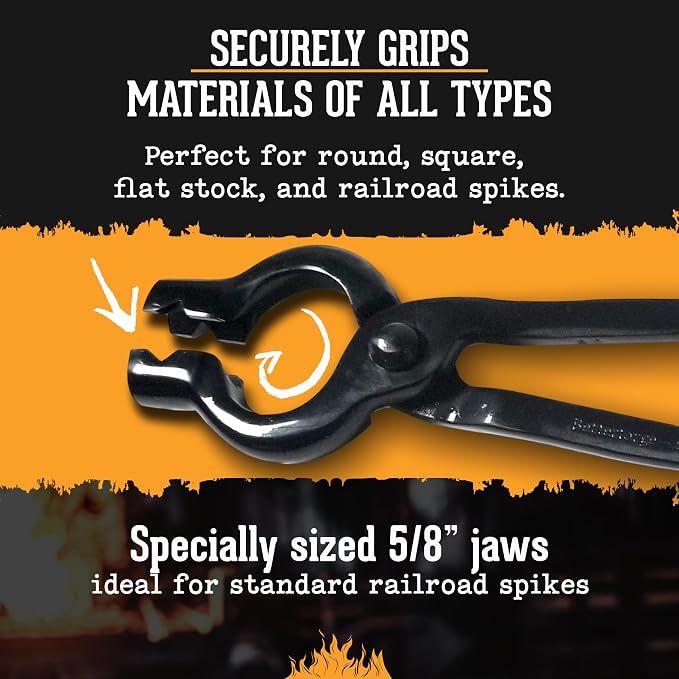 V-Bit Bolt Blacksmith Tongs (22", Black) - Blacksmith Tools and Forging Tools for Beginner & Professional Blacksmithing - Durable Steel, Ergonomic Grip and Versatile