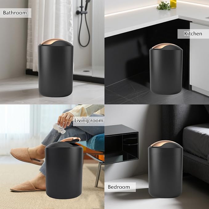 9 Pieces Black Bathroom Accessories Set, Gorgeous Bathroom Set, Trash Can, Toilet Brush, Soap Dispenser and Toothbrush Holder, Soap Dish, Tumber, Qtip Holder, Tray, Sink Countertop Set Decor