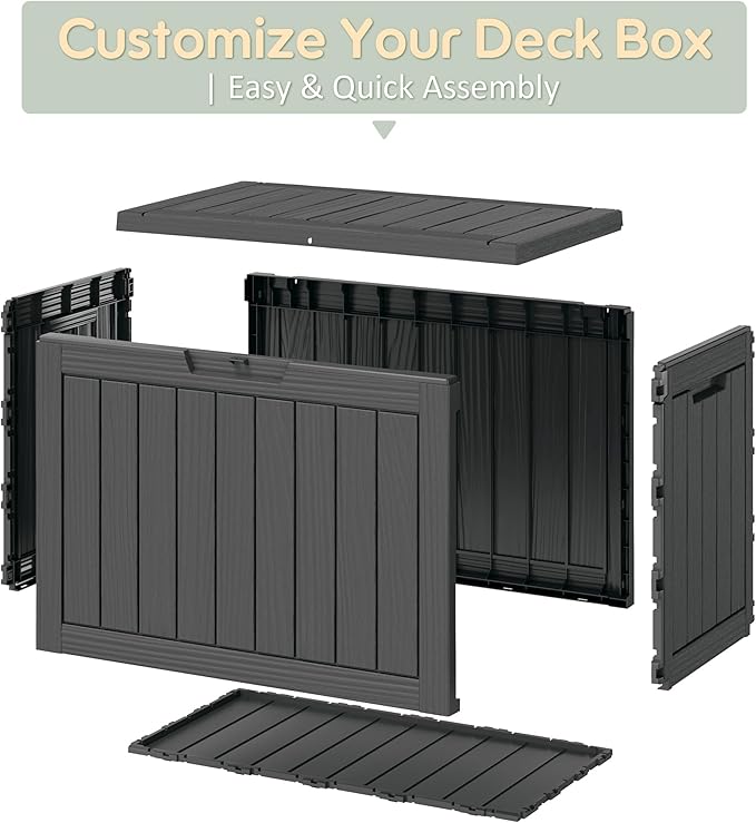 45 Gallon Outdoor Storage Box, All-Weather Deck Box for Patio Furniture, Package Deliveries, Garden Tools, Pool Supplies & Cushions, Black