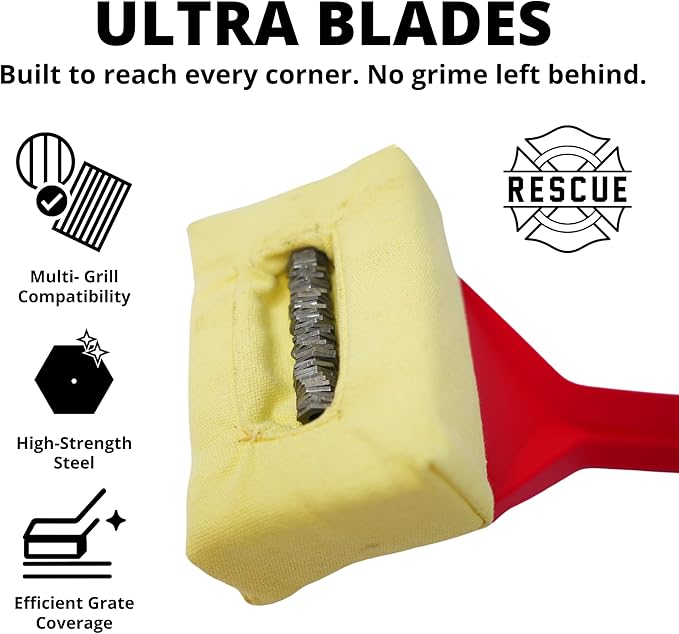 Grill Rescue BBQ Replaceable Cleaning Head, Bristle Free - Durable and Unique Grill Tools for Cast Iron or Stainless-Steel Grates, Barbecue Cleaner (Red Ultra Head)