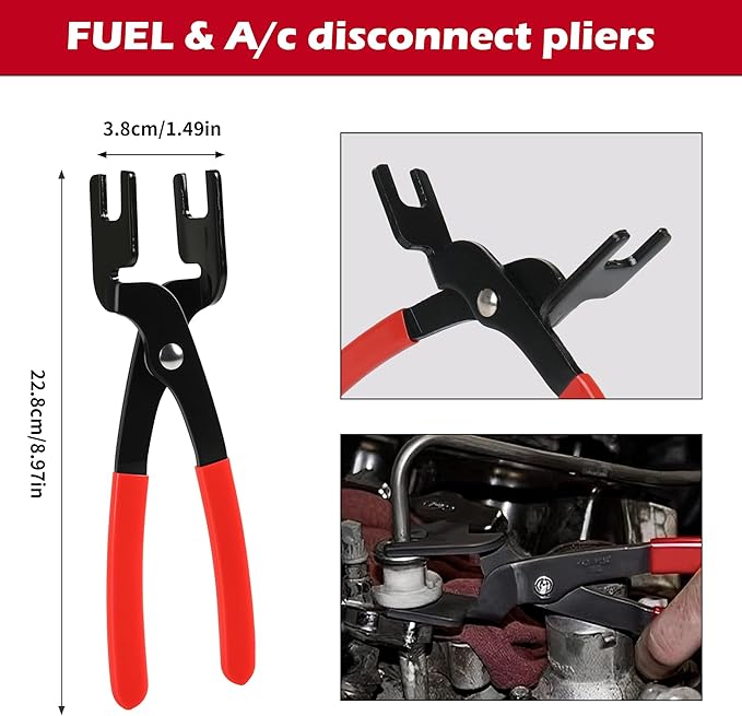 TOOLEAGUE 9Pcs Fuel Line Disconnect Pliers Set,9" Fuel Filter Caliper, Removal/CV Joint Boot Clamp/Flat Hose Clamp/30 Degree Disconnect Pliers Set for Auto Maintenance with Storage Case