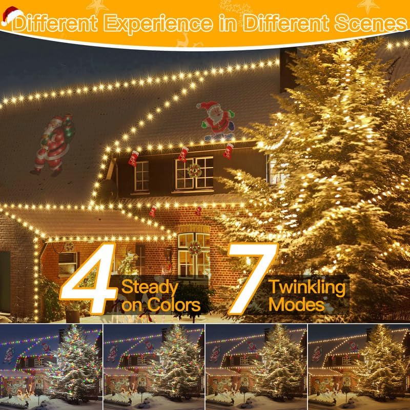 Ollny Christmas Lights 800LED 262FT, IP67 Waterproof Warm White&Multicolor
