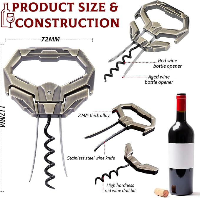 Ah So Wine Opener for Vintage Bottles, Old Wine Corkscrew with Portable Leather Case, Two Prong Cork Puller, for Wine Connoisseurs & Collectors to Uncork, Ideal Gifts for Wine Lovers (Mecha Bronze)