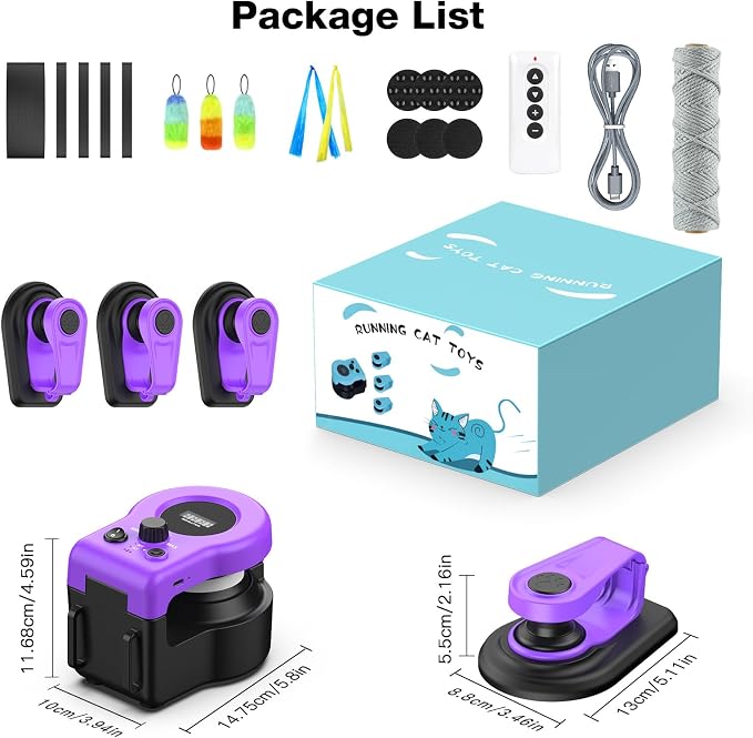 Interactive Cat Toys for Indoor Cats, Cat Treadmill Auto/Remote Control DIY Cat Mouse Hunting Toys, Keep Bored Kitten Dog Entertained to Chase, Feather Toy to Exercise Wheel-Purple