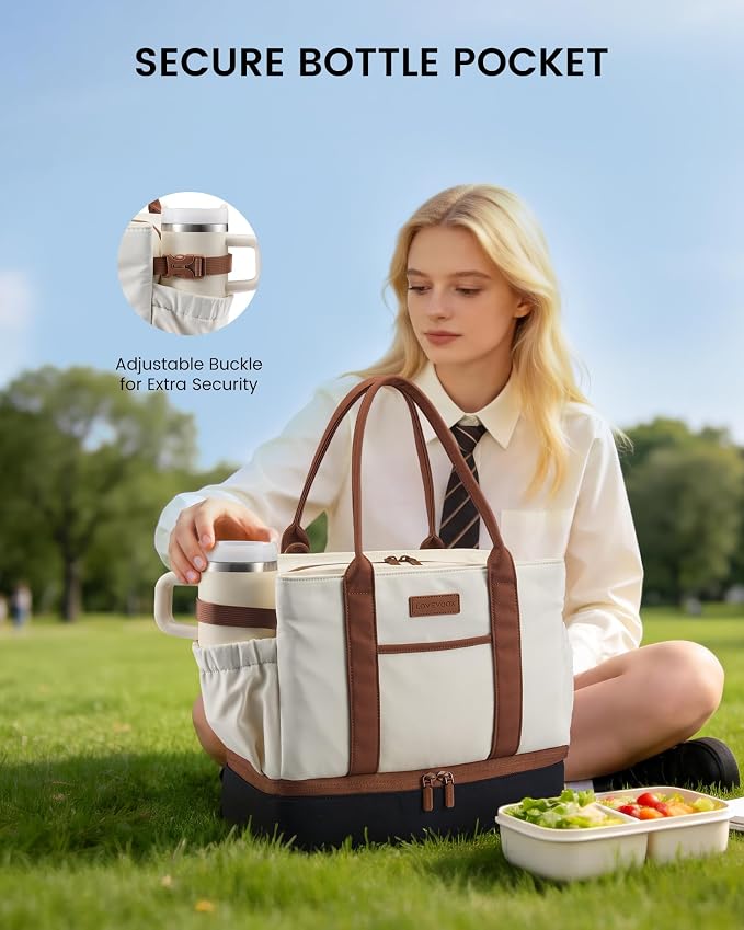 LOVEVOOK Insulated Lunch Bag Women with Triple Compartments & Bottle Holder | Double Deck Lunch Box,Reusable Lunch Tote for Everyday Family Meal Prep,Leakproof Cooler Bag for Work Picnic College,16L