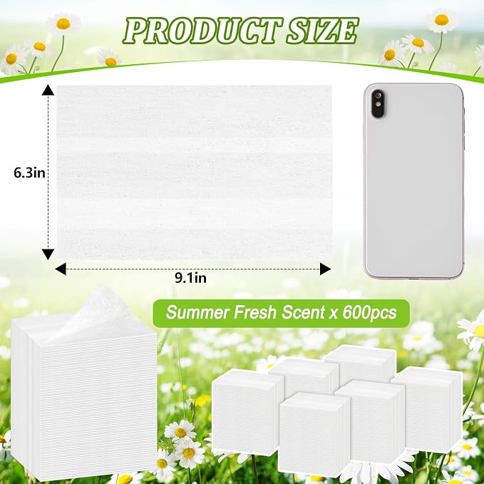 600 Count Dryer Sheets Bulk Fabric Softener Fresh Scent Dryer Sheets Naturally Softens and Removes Static Cling, Ideal for Households, Sensitive Skin