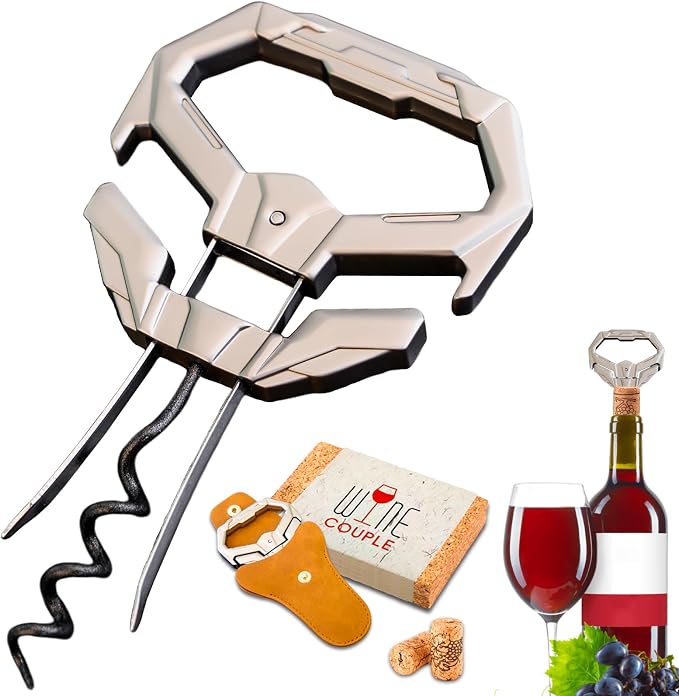 Ah So Wine Opener for Vintage Bottles, Old Wine Corkscrew with Portable Leather Case, Two Prong Cork Puller, for Wine Connoisseurs & Collectors to Uncork, Ideal Gifts for Wine Lovers (Mecha)