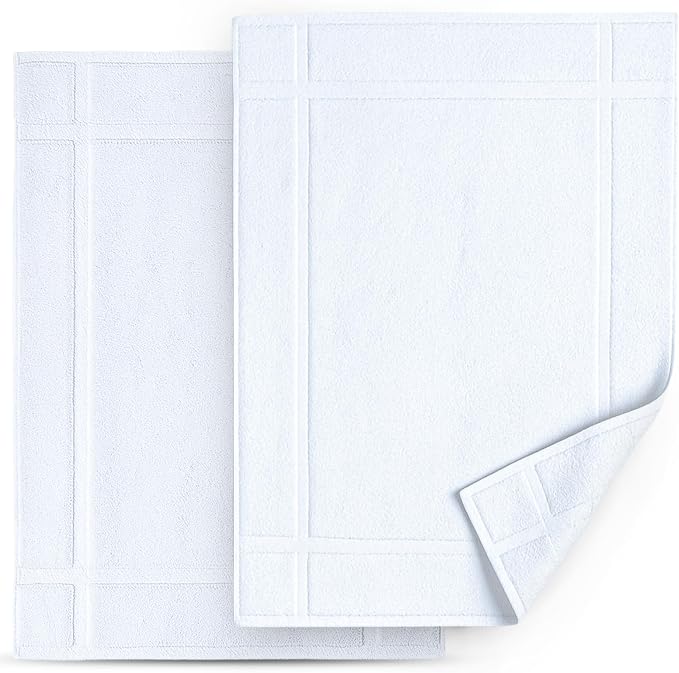 Pearl Linens Pack of 2 100% Cotton Bath Mat 18x25 inches, Soft & Absorbent Quick Dry Bathroom Mat Set, Not Bathroom Rugs, After Shower Mat, Bath Tub Mat, 781 GSM, Machine Washable, White