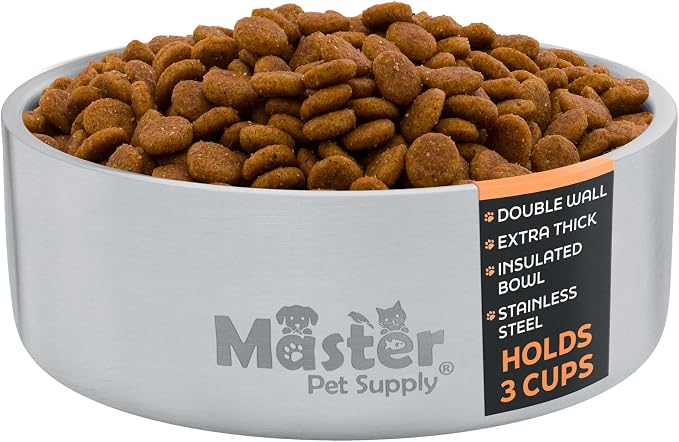 Master Pet Supply Stainless Steel Dog Bowls - 25 oz, Heavy Duty - Stainless Steel, Double Wall Extra-Thick Insulated, Non-Slip Pet Water Bowl for Dogs, Cats & Pets, Anti Rust Metal, Dish Washer Safe