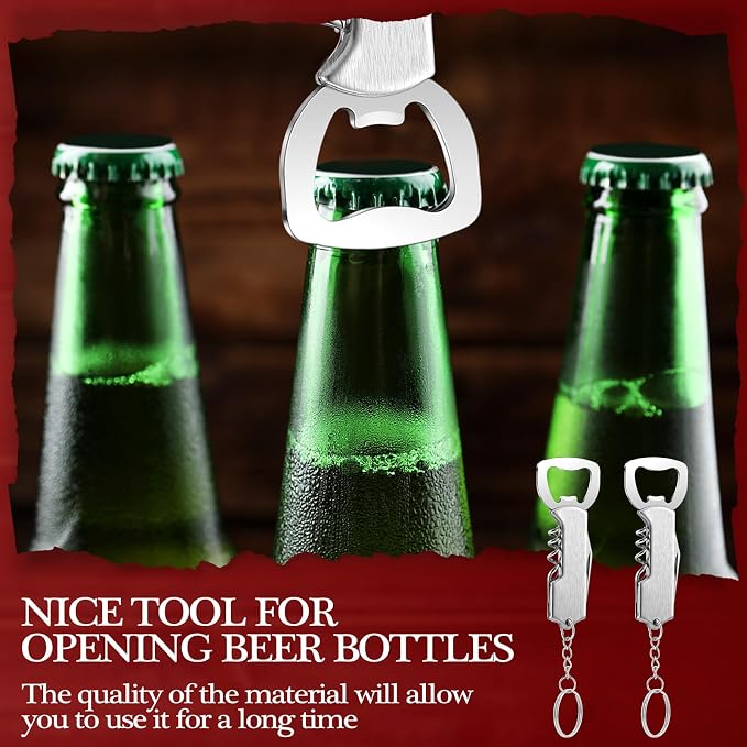 Ziliny 48 Pcs Bottle Opener Keychain Bulk Wine Bottle Beer Opener Keychain 3.27" Stainless Steel Corkscrew Waiter Corkscrew Wine Keyring Gifts for Christmas Bar Party Wedding Home (Silver)