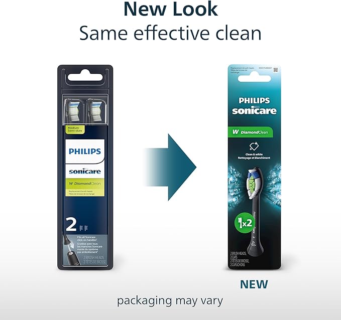 Philips Sonicare W DiamondClean - Genuine Replacement Electric Toothbrush Heads, Black, 2 Pack, HX6062/95